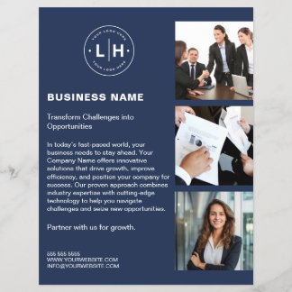 Moderne Custom Logo Photo QR Navy Blue Business Flyer