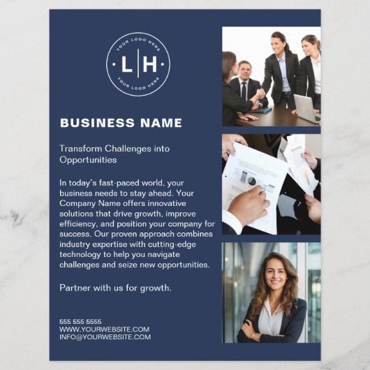 Moderne Custom Logo Photo QR Navy Blue Business Flyer (Voorkant)