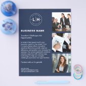Moderne Custom Logo Photo QR Navy Blue Business Flyer (Enkel)