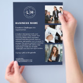 Moderne Custom Logo Photo QR Navy Blue Business Flyer (Hand)