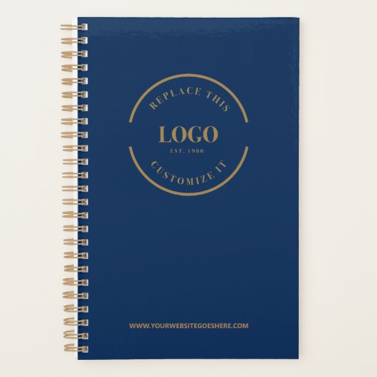 Moderne Custom Logo website Royal blue Gold Planner (Voorkant)