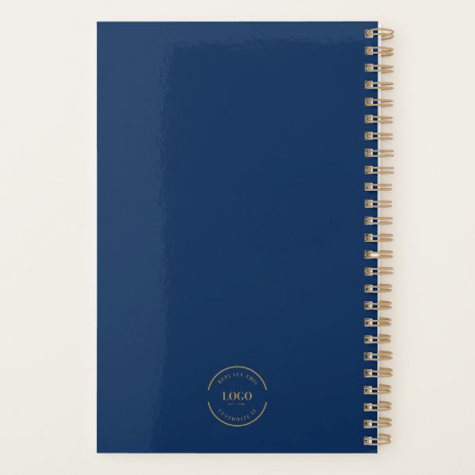 Moderne Custom Logo website Royal blue Gold Planner (Achterkant)