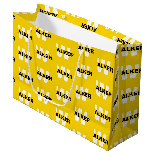 Moderne Custom Monogram Naam Gouden Gift Bag Groot Cadeauzakje (Voorkant Gekanteld)