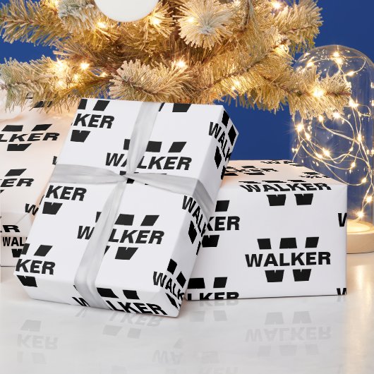 Moderne Custom Monogram Naam Zwart-wit Cadeaupapier (Feestdagen)