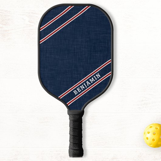 Moderne Custom Navy Blauw Rood Wit Speler Naam Pickleball Paddle