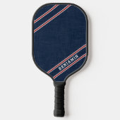 Moderne Custom Navy Blauw Rood Wit Speler Naam Pickleball Paddle (Achterkant)