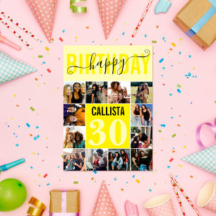 Moderne Custom Neon Pastel Geel 12 Foto Verjaardag Kaart