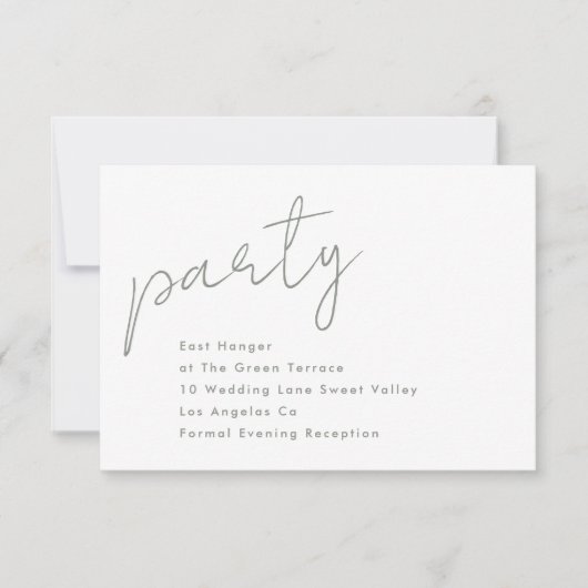 Moderne Custom Party Sage Groene Bruiloft Receptie Kaart (Voorkant)