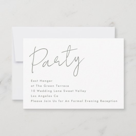 Moderne Custom Party Sage Wit Huwelijksreceptie Kaart (Voorkant)