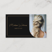 Moderne Custom Photo Hair Stylist Zwart en Goud Afsprakenkaartje (Voorkant)