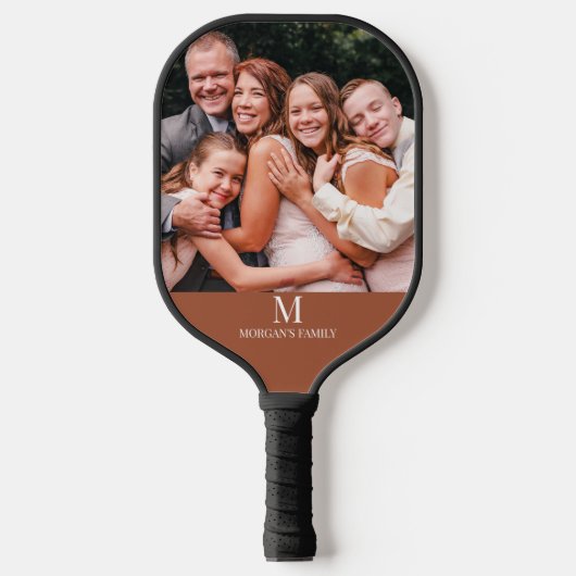 Moderne Custom Photo Monogram Naam Terracotta Wit Pickleball Paddle (Voorkant)