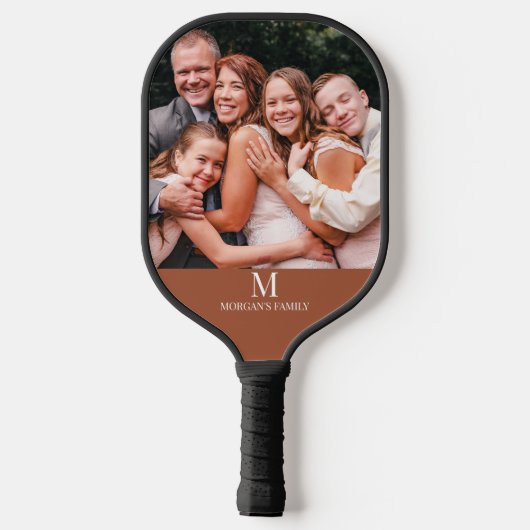 Moderne Custom Photo Monogram Naam Terracotta Wit Pickleball Paddle (Achterkant)