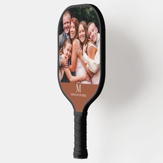 Moderne Custom Photo Monogram Naam Terracotta Wit Pickleball Paddle (Links)
