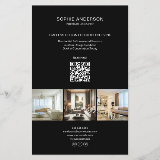 Moderne Custom Photo QR Black Professional Busines Flyer (Voorkant)