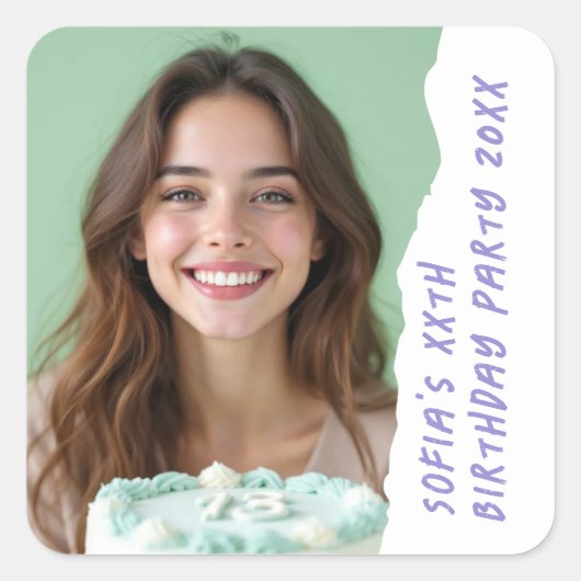 Moderne Custom Pic Naam Jaar Verjaardagsfeest Elke Vierkante Sticker (Voorkant)