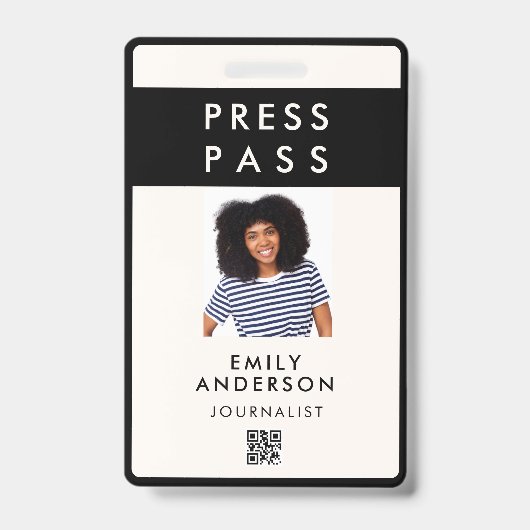 Moderne Custom Press Pass Foto ID Logo QR Code Badge (Voorzijde)