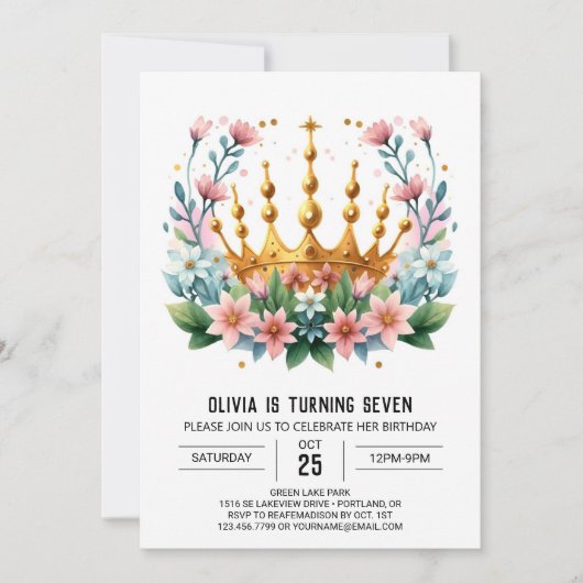 Moderne Custom Prinses Kroon Verjaardag Kaart (Voorkant)
