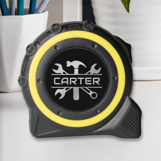 Moderne Custom Silver Monogrammed Tools Naam Rolmaat