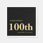 Moderne Custom Zwart Goud 100e Naam Datum Servet (Voorkant)