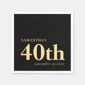 Moderne Custom Zwart Goud 40e Naam Datum Servet (Voorkant)