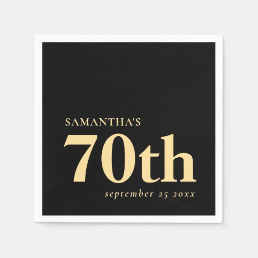 Moderne Custom Zwart Goud 70e Naam Datum Servet (Voorkant)