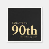 Moderne Custom Zwart Goud 90e Naam Datum Servet (Voorkant)