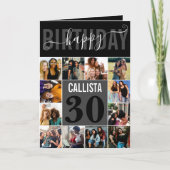 Moderne Custom Zwart Grijs 12 Foto Verjaardag Kaart (Voorkant)