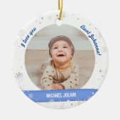 Moderne Cute 2-foto's, babyjongen, eerste kersttan Keramisch Ornament (Voorkant)