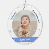 Moderne Cute 2-foto's, babyjongen, eerste kersttan Keramisch Ornament (Links)