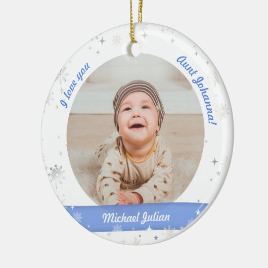 Moderne Cute 2-foto's, babyjongen, eerste kersttan Keramisch Ornament (Links)