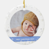 Moderne Cute 2-foto's, babyjongen, eerste kersttan Keramisch Ornament (Achterkant)