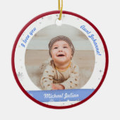 Moderne Cute 2-foto's, babyjongen, eerste kersttan Keramisch Ornament (Voorkant)