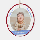 Moderne Cute 2-foto's, babyjongen, eerste kersttan Keramisch Ornament (Links)