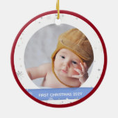 Moderne Cute 2-foto's, babyjongen, eerste kersttan Keramisch Ornament (Achterkant)