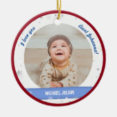 Moderne Cute 2-foto's, babyjongen, eerste kersttan Keramisch Ornament (Voorkant)
