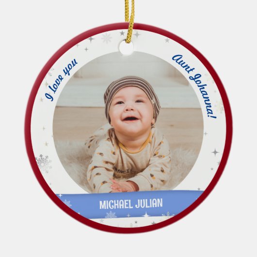 Moderne Cute 2-foto's, babyjongen, eerste kersttan Keramisch Ornament (Voorkant)