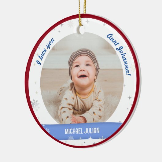 Moderne Cute 2-foto's, babyjongen, eerste kersttan Keramisch Ornament (Links)