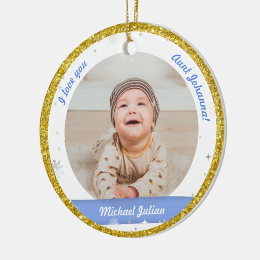 Moderne Cute 2-foto's, babyjongen, eerste kersttan Keramisch Ornament (Links)