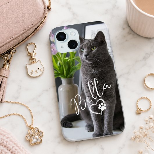 Moderne Cute Aangepaste Foto & Naam van Huisdier m Case-Mate iPhone Case