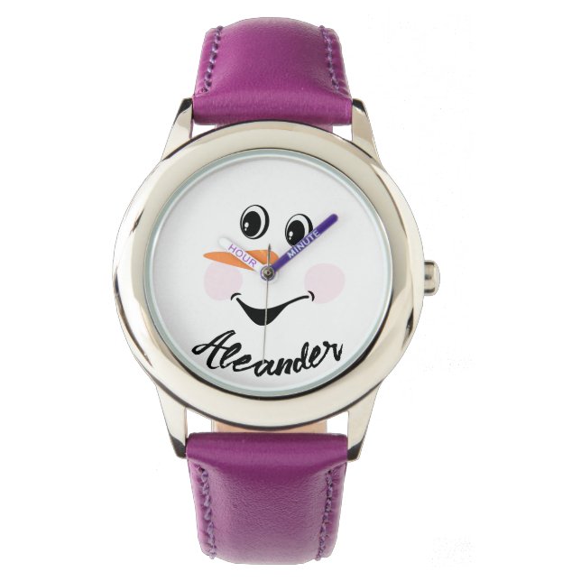 Moderne Cute Aangepaste Sneeuwman gezicht  Horloge (Voorkant)