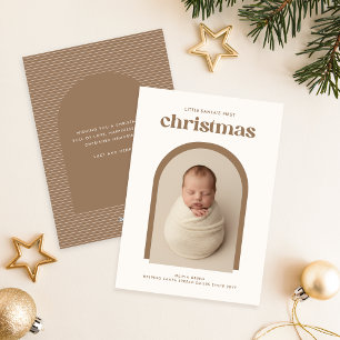 Moderne Cute Baby's Eerste Kerstmis Boog Foto Feestdagenkaart