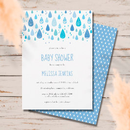 Moderne Cute Blauwe Regendruppels Baby Shower voor Kaart