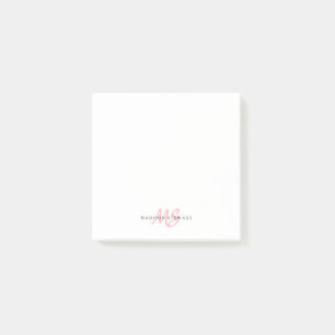 Moderne Cute Blush Pink Brusch 2 Monogram Post-it® Notes