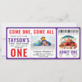 Moderne Cute Circus Carnaval 1e Verjaardag Ticket Kaart (Voorkant)