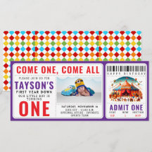 Moderne Cute Circus Carnaval 1e Verjaardag Ticket 