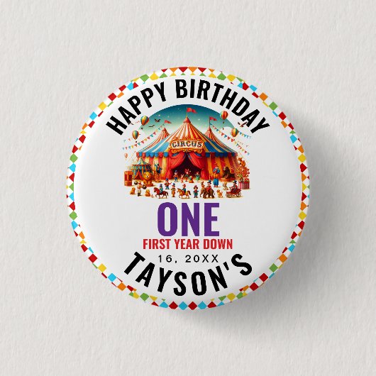 Moderne Cute Circus Kermis 1e Verjaardag Ronde Button 3,2 Cm (Voorkant)