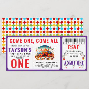 Moderne Cute Circus Kermis 1e Verjaardag Ticket Kaart