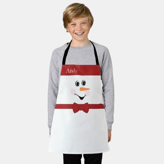 Moderne Cute Custom Sneeuwman gezicht schort strik (Gedragen)