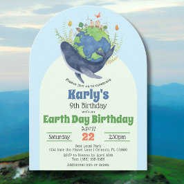 Moderne Cute Earth Day Blauwe Walvis Verjaardagsfe Kaart