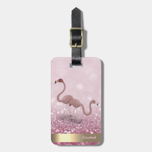Moderne Cute Flamingo's Glitter Bokeh - Persoonlij Bagagelabel (Voorkant verticaal)